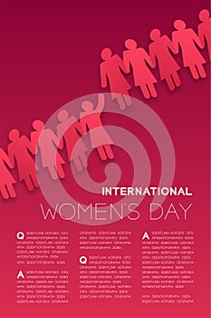 Paper chain women shape, International Women`s Day concept layout poster template design illustration isolated on pink gradients