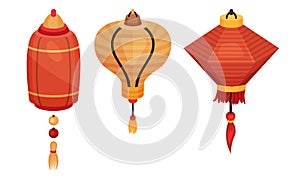 Paper Chinese Lantern as Festive Luminaria Vector Set