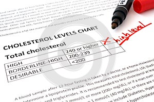 Paper with cholesterol levels chart.