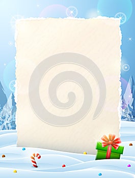 Paper for christmas list sticking out of snow