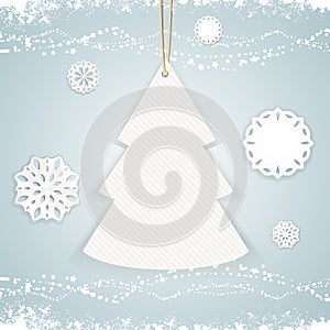 Paper Christmas tree background on blue