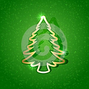 Paper Christmas tree on green background