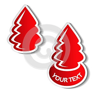 Paper Christmas tree, red sticker on the white background. Winter sale label for your text, Christmas offer