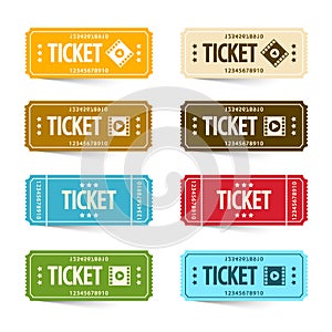 Paper Cinema Tickets Set, Vector Concert or Festival Ticket Symbols.