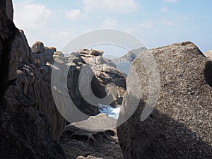 paper cliffs on the cantabrian coast of Foz, Lugo, Galicia, Spain, Europe