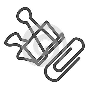 Paper clip and binder line icon, stationery concept, office attach clip set sign on white background, Metal clamp and