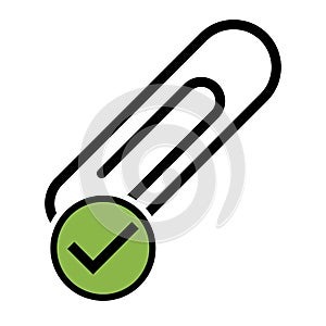 Paper clip with green doÂ´s, black color isolated on white background. School element vector