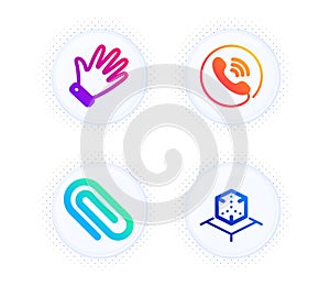 Paper clip, Hand and Call center icons set. Augmented reality sign. Vector