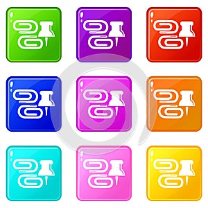 Paper clip icons set 9 color collection