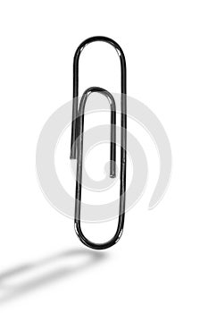 Paper clip, metal chrome, on a white background
