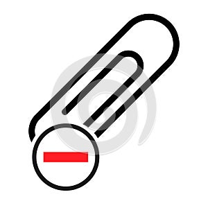 Paper clip with red minus don`ts, black color isolated on white background. School element vector