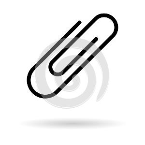 Paper clip with shadow, black color isolated on white background. School element vector