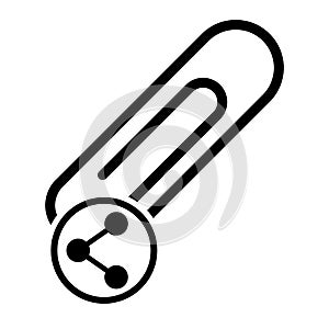 Paper clip with share clic button, black color isolated on white background. School element vector
