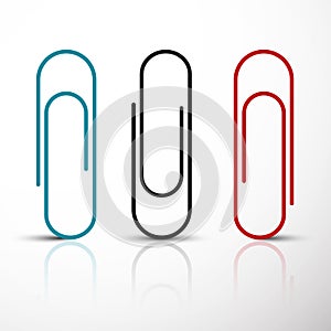 Paper Clip. Vector Blue Red and Black Clips