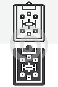 Paper clipboard scheme line and solid different style vector icon set