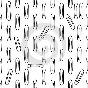 Paper clips seamless pattern. Hand drawn clips. Vector background