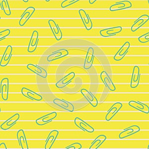 Paper clips seamless vector pattern on yellow