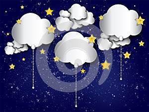 Paper cloud balloons on the night starry sky abstract background