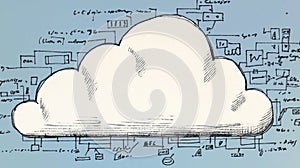 Paper cloud icon on retro abstract circuit diagram representing modern cloud computing and digital data technology