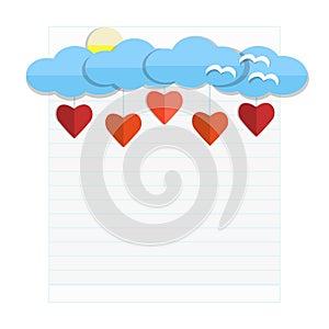Paper clouds and paper hearts on book background - Illustration