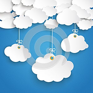 Paper Clouds Striped Blue Sky 3 Cloud Stickers