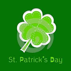 Paper clover leaf. Dash line. Happy St. Patricks d