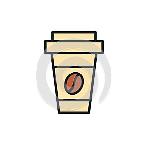 Paper coffee cup icon. Fast food isolated line color icons