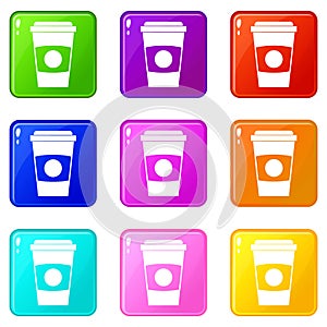 Paper coffee cup icons 9 set