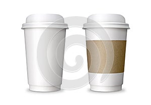 Paper Coffee cup set. realistic photo image with clip path