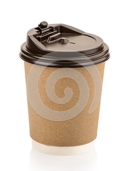 Paper coffee cups with plastic lids isolated