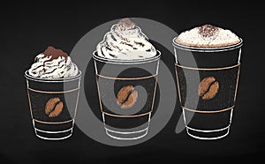 Paper coffee cups with whipped cream