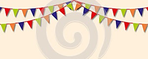 Paper colourful flags on pastel background. Design template for party decoration.