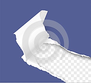 Paper corner torn hole corner of paper sheet with paper curl isolated on transparent background realistic vector