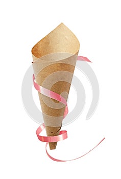 Paper cornet with pink ribbon