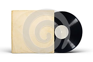 Paper cover and vinyl LP record isolated on white
