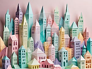 paper craft on a colorful town background