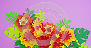 Paper craft Flower Decoration Concept. Flowers and leaves made of paper.