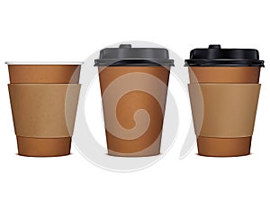 Paper cup of coffee, set. Vector 3d illustration.