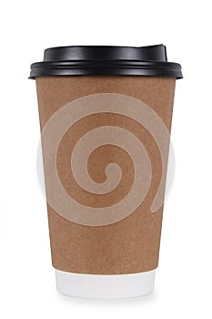 Paper cup of coffee on white