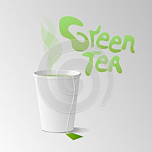 Paper cup with green tea vector illustration