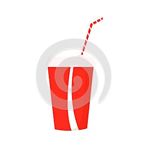 Paper cup icon. Paper red cups with straws for soda or cold beverage.