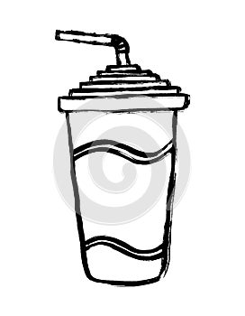 Paper cup of soda line icon. Soda drink vector outline sign. Coke - flat vector beverage cup with drinking straw. Doodle grunge