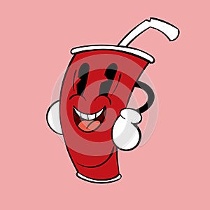 A paper cup of soda. Vintage toons: funny character, vector illustration trendy classic retro cartoon style