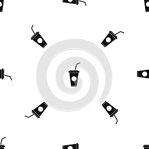 Paper cup with straw pattern seamless black