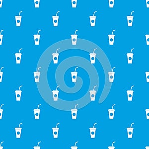 Paper cup with straw pattern seamless blue
