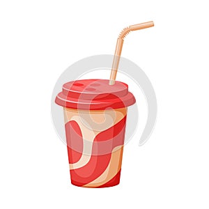 Paper Cup with Straw, Soda, Juice or Milkshake Beverage, Fast Food Vector Illustration