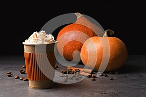 Paper cup with tasty pumpkin spice latte