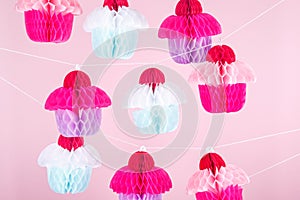 Paper cupcakes celebration decoration. Holiday party concept