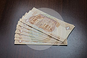 Paper currency notes of One Eyptian pound.