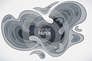 Paper cut. 3D effect. White, gray and dark gray wavy layers with a shadow and glare. Vector abstract background.